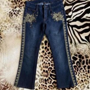 Floral Embroidered Wide Leg Jeans